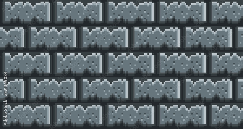 Pixel art grey big brickwall seamless background for pixel art style game.  2D Wall Texture - Assets for Game. Stock Illustration | Adobe Stock