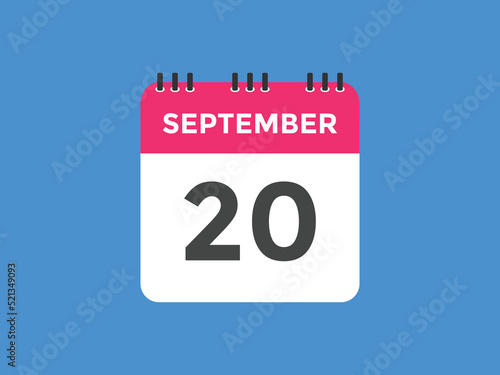 september 20 calendar reminder. 20th september daily calendar icon template. Vector illustration 
