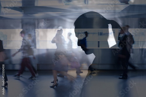 Sad woman in a bust stressful environment summering from anxiety, depression 