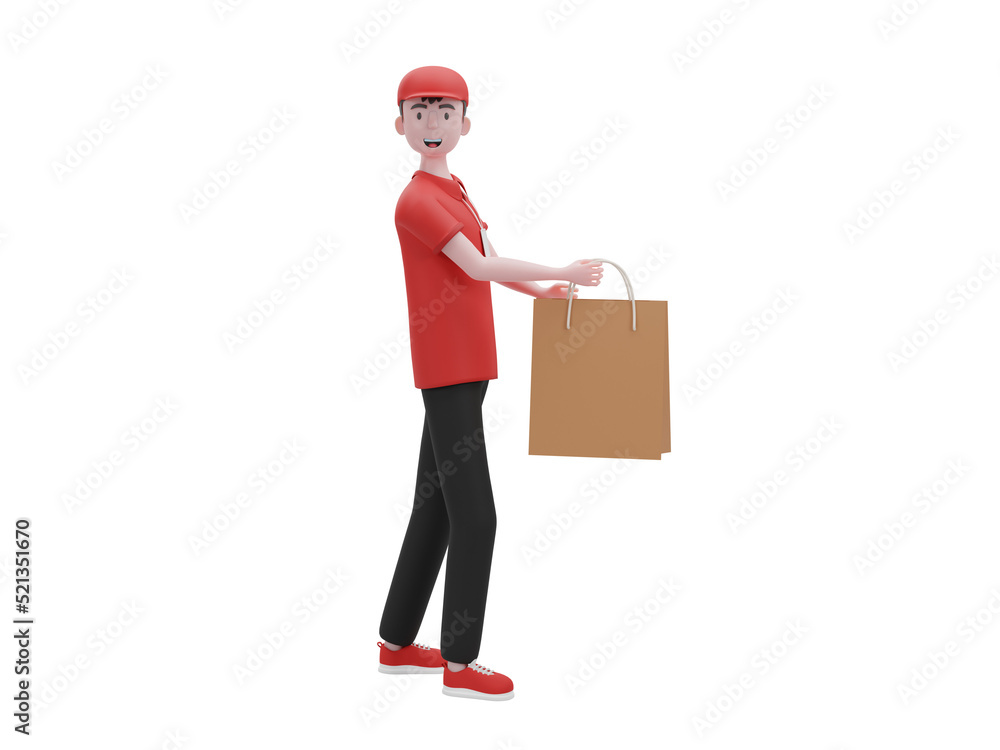 3D Character Delivery Man Red Shirt holding bag 3D Character Delivery Man Red Shirt holding bag