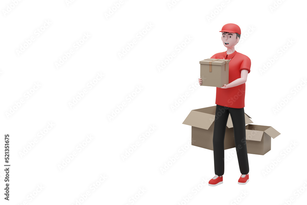 3D Character Delivery Man Red Shirt holding box 3D Character Delivery Man Red Shirt holding box