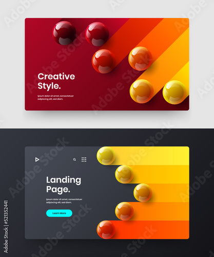 Simple realistic spheres horizontal cover template collection. Amazing poster design vector layout composition.