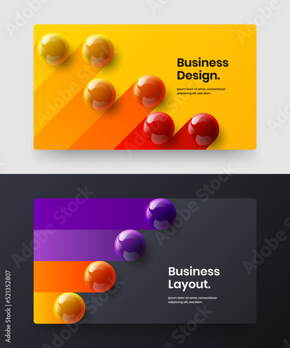 Creative flyer vector design illustration set. Fresh realistic balls presentation template collection.