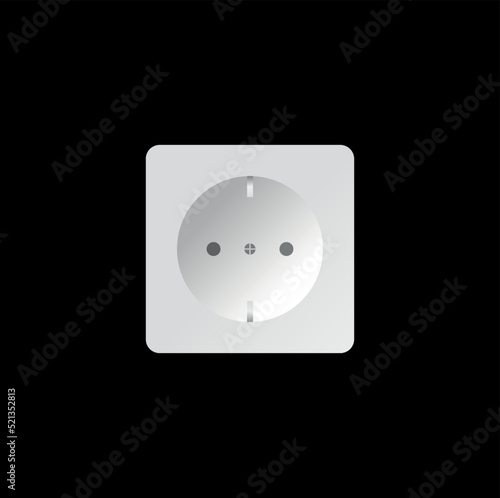 Europe type white plastic power socket on grunge dark background, vector illustration