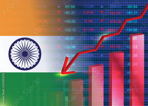 Economic crisis in India.Financial crisis concept.India flag with stock chart