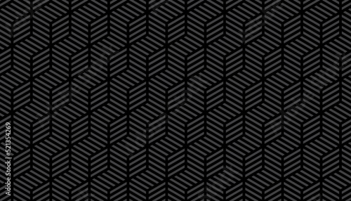 Cube line seamless pattern background. Abstract black hexagon honeycomb wallpaper. Vector illustration. © shamanviiii