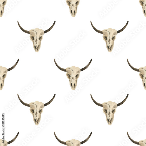 Bull s skull pattern. Watercolor illustration. Hand-drawn element.