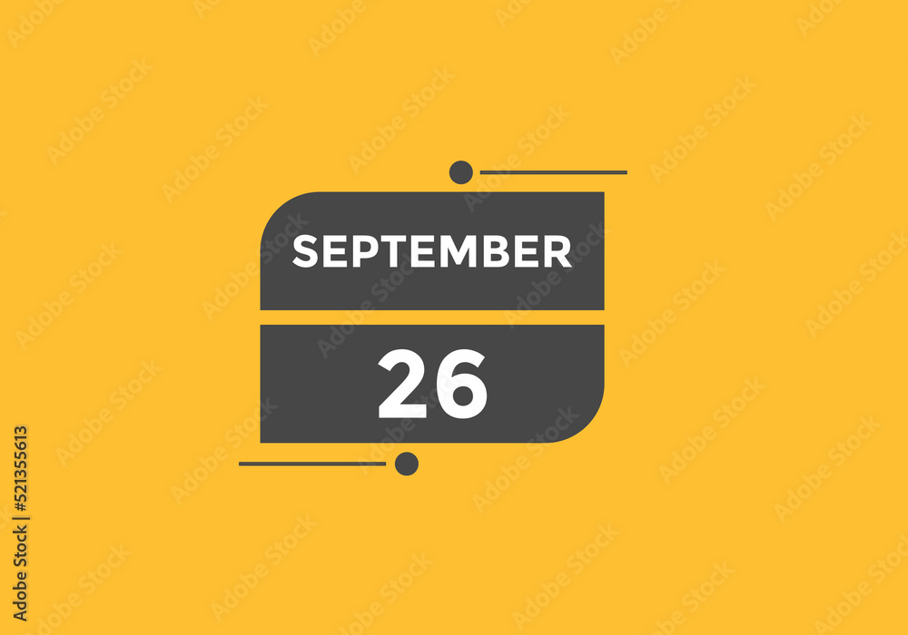 september 26 Calendar icon Design. Calendar Date 26th september. Calendar template 
