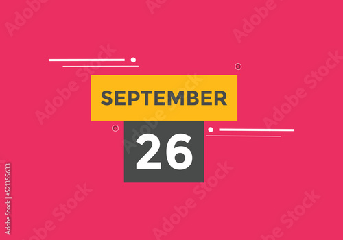 september 26 Calendar icon Design. Calendar Date 26th september. Calendar template 
