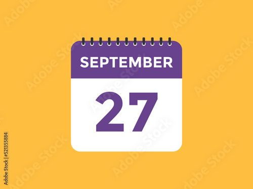 september 27 Calendar icon Design. Calendar Date 27th september. Calendar template 