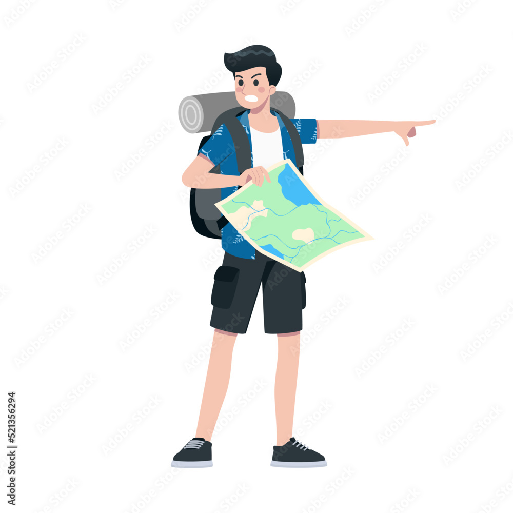 Young happy man tourist flat cartoon character. Traveling male people on summer vacation trip, Isolated on white background. Young happy man tourist flat cartoon character. Traveling male people on summer vacation trip, Isolated on white background.