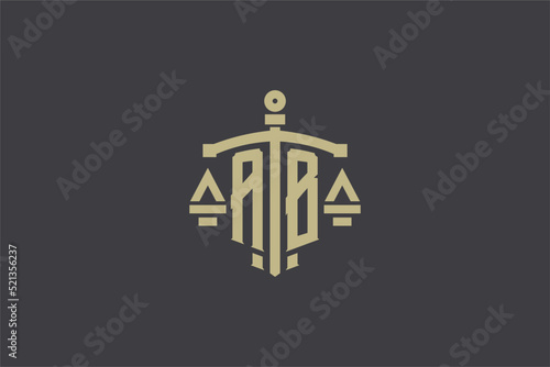 Letter AB logo for law office and attorney with creative scale and sword icon design