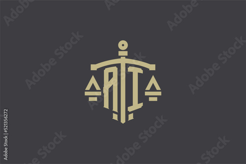 Letter AI logo for law office and attorney with creative scale and sword icon design