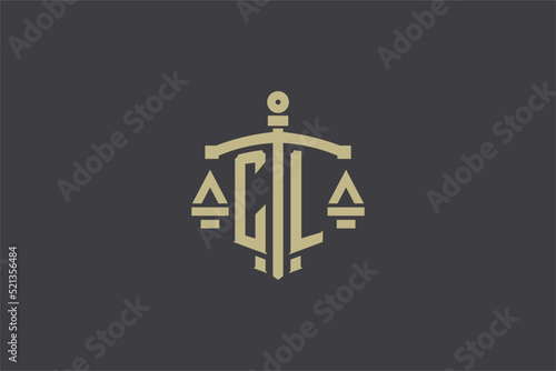 Letter CL logo for law office and attorney with creative scale and sword icon design