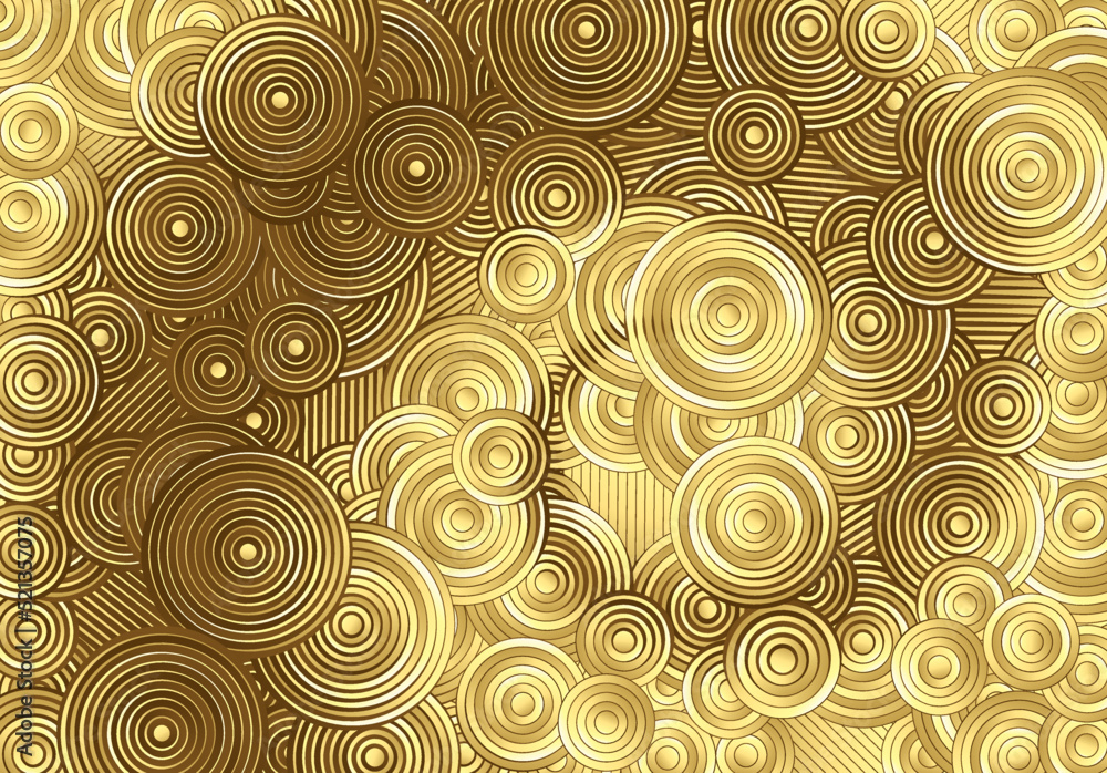 Abstract psychedelic background with circles and lines of various widths in retro optical illusion style.