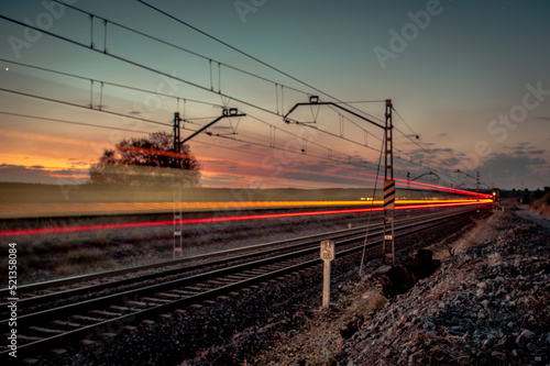 Train making its way through the night.