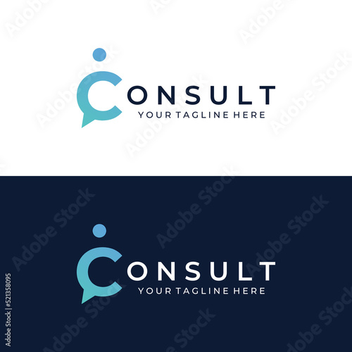 Consultation logo with bubble chat sign, infinity consultation, consultation with people. By using easy and simple illustration editing.