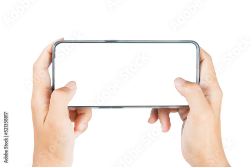 Hands women holding smartphone isolated white background