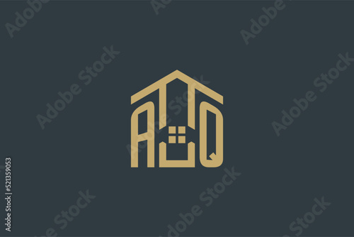 Initial AQ logo with abstract house icon design, simple and elegant real estate logo design