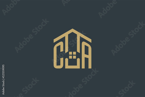 Initial CA logo with abstract house icon design, simple and elegant real estate logo design