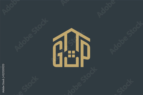 Initial GP logo with abstract house icon design, simple and elegant real estate logo design
