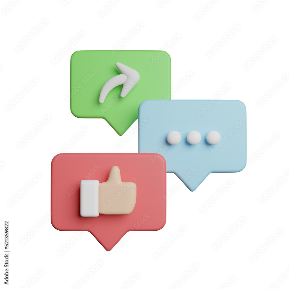 Like Share Comment 3D Rendering Illustration Like Share Comment 3D Rendering Illustration