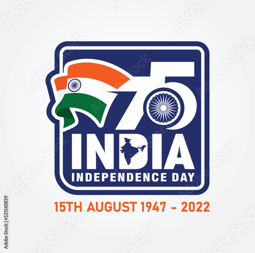 New Delhi, India - August 15, 2022: India Independence Day. 75 Years Anniversary. Jubilee. Vector Logo.