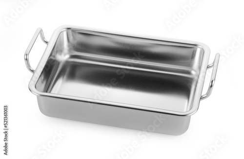 stainless steel pan isolated on white. © sangsiripech