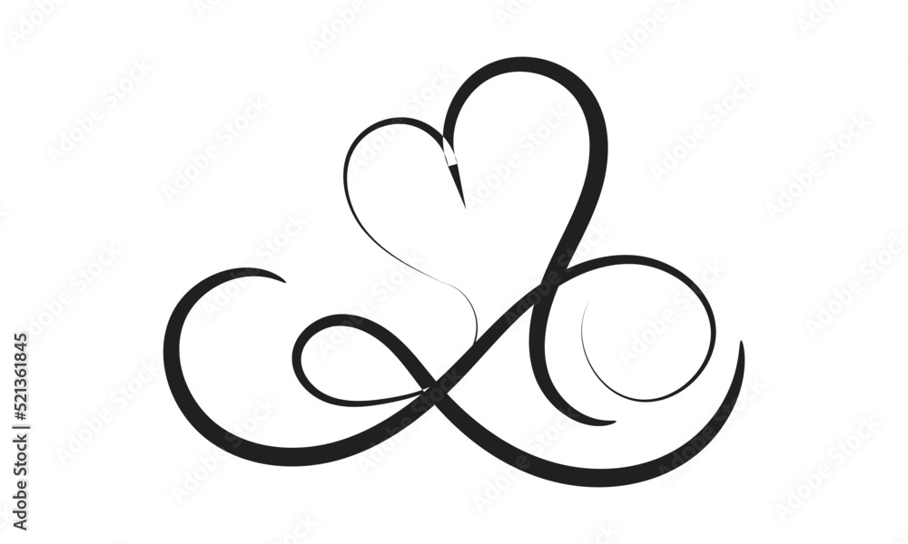 Line Drawing Of Love. Hand Drawn Heart Decorative Design for print or use as poster, card, flyer, Tattoo or T Shirt Line Drawing Of Love. Hand Drawn Heart Decorative Design for print or use as poster, card, flyer, Tattoo or T Shirt