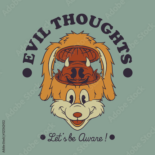 Cartoon emblem of evil thought mascot with retro style