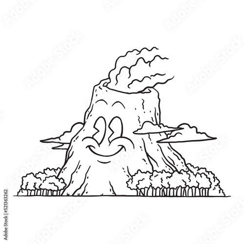 Coloring illustration of cartoon volcano mascot