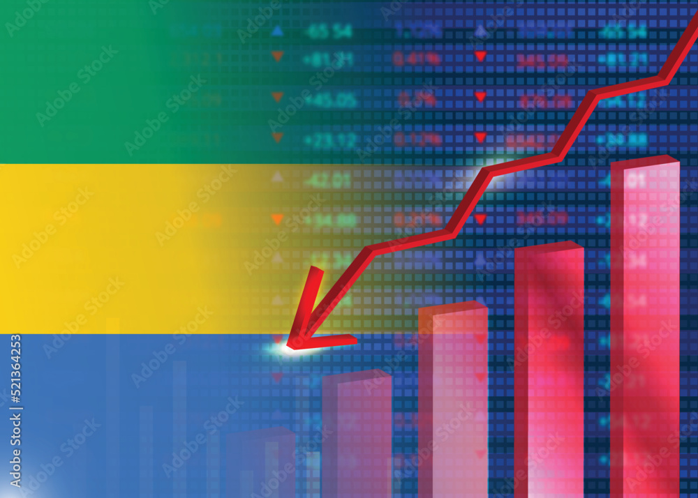 Economic crisis in Gabon.Financial crisis concept.Gabon flag with stock chart Economic crisis in Gabon.Financial crisis concept.Gabon flag with stock chart