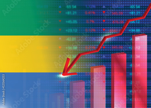 Economic crisis in Gabon.Financial crisis concept.Gabon flag with stock chart