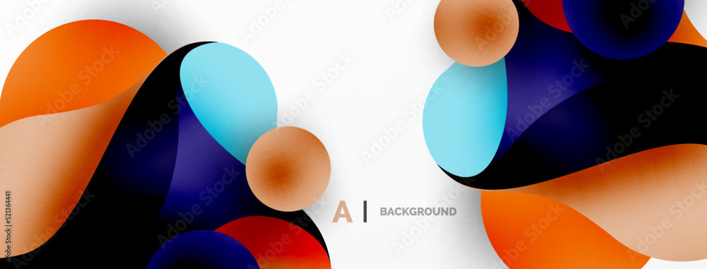 Flowing geometric shapes minimalist abstract background. Round shapes and circles. Wallpaper for concept of AI technology, blockchain, communication, 5G, science, business Flowing geometric shapes minimalist abstract background. Round shapes and circles. Wallpaper for concept of AI technology, blockchain, communication, 5G, science, business