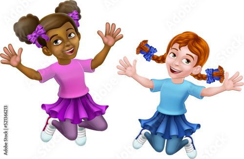 Jumping Girls Kids Children Cartoon