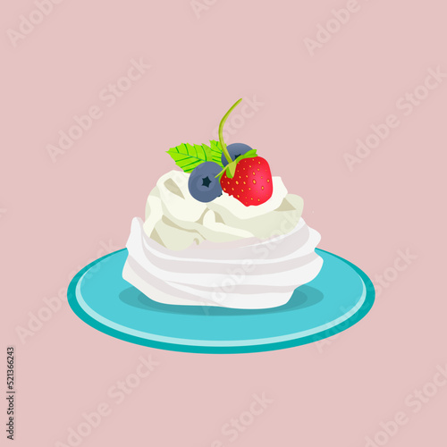 Vector Pavlova cake with berries on isolated background photo