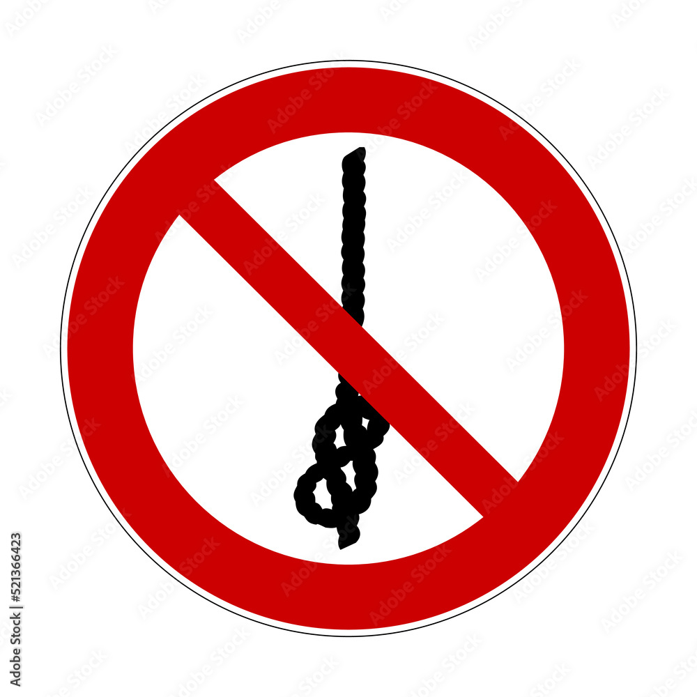 Do not tie knots in rope sign. Vector illustration of red crossed out circle sign with climbing