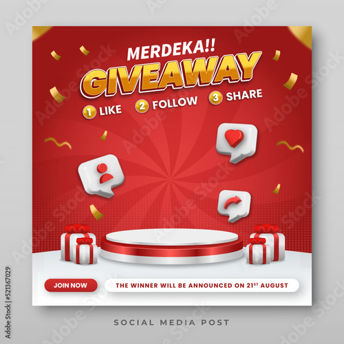 Indonesia independence day giveaway social media banner template