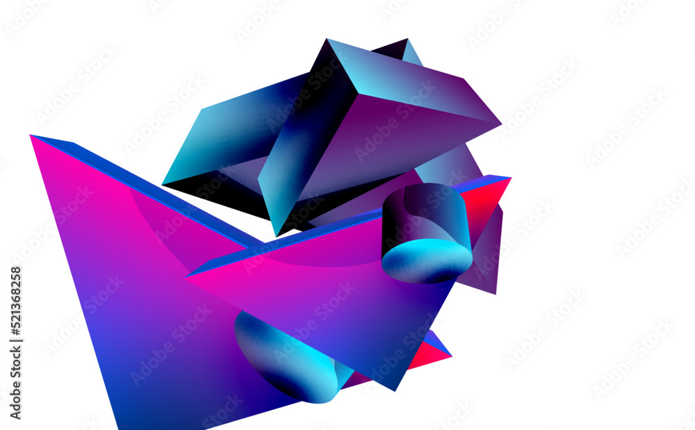 3d vector minimalist geometric abstract background. Triangle, cylinder, pyramid basic shape composition. Trendy techno business template for wallpaper, banner, background or landing