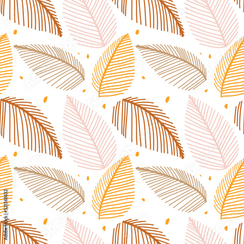 Fototapeta Naklejka Na Ścianę i Meble -  Seamless pattern with autumn. Lines of leaves. Pattern for decorating wrapping paper.