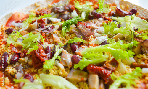 A closeup of delicious vegetarian pizza. Good for any project.