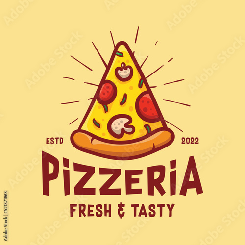 slice pizza logo with light background, cute and premium design. suitable for restaurant logos, prints, t-shirt designs, wallpapers, cafes, etc
