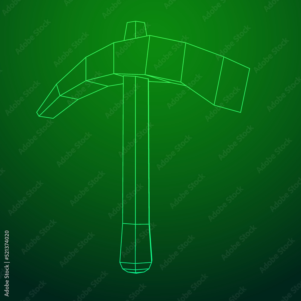Pickaxe for extraction. Miners hand tool. Wireframe vector illustration Pickaxe for extraction. Miners hand tool. Wireframe vector illustration