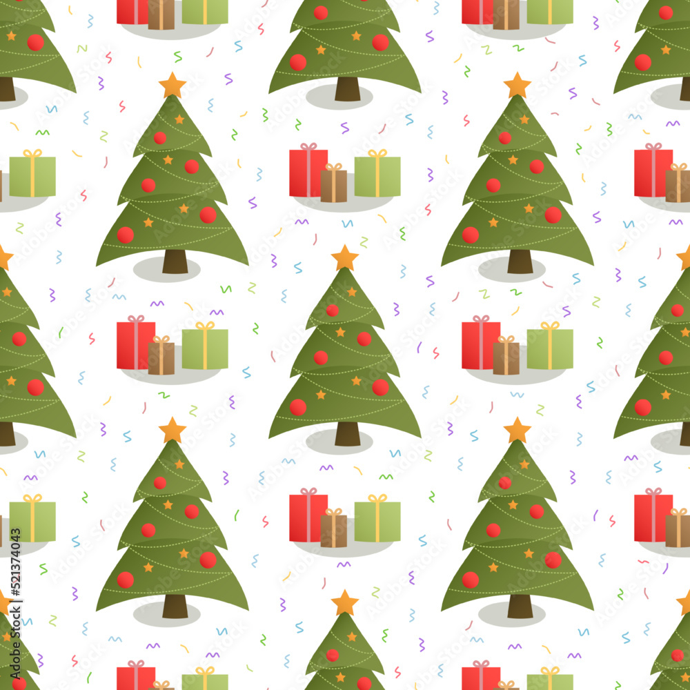 Seamless background with christmas tree design on green background
