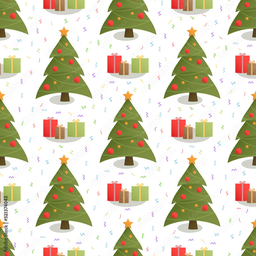 Obraz premium Seamless background with christmas tree design on green background