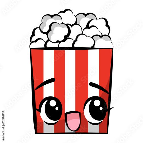 Cute kawaii sweet popcorn character. Vector illustration.