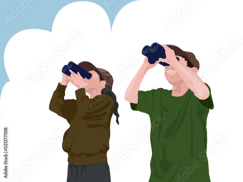 Kids Watching Birds in illustration graphic vector