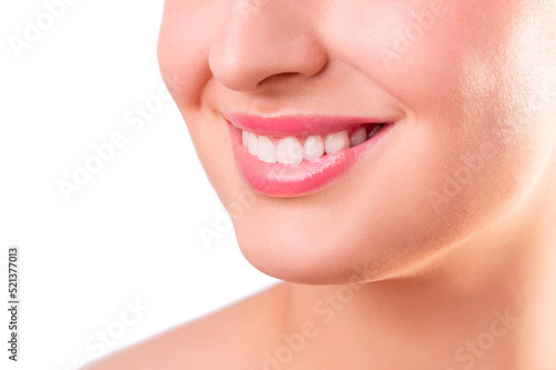 Perfect healthy teeth smile of a young woman. Teeth whitening. Dental clinic patient. Image symbolizes oral care dentistry  stomatology. Dentistry image
