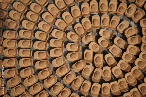 Chinese incense cubes in close up. Joss stick series. Top view.