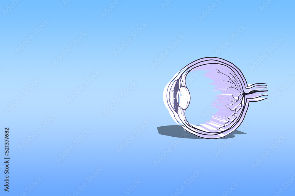 Eyesight with a realistic human eye hologram, rendered in 3D inside a